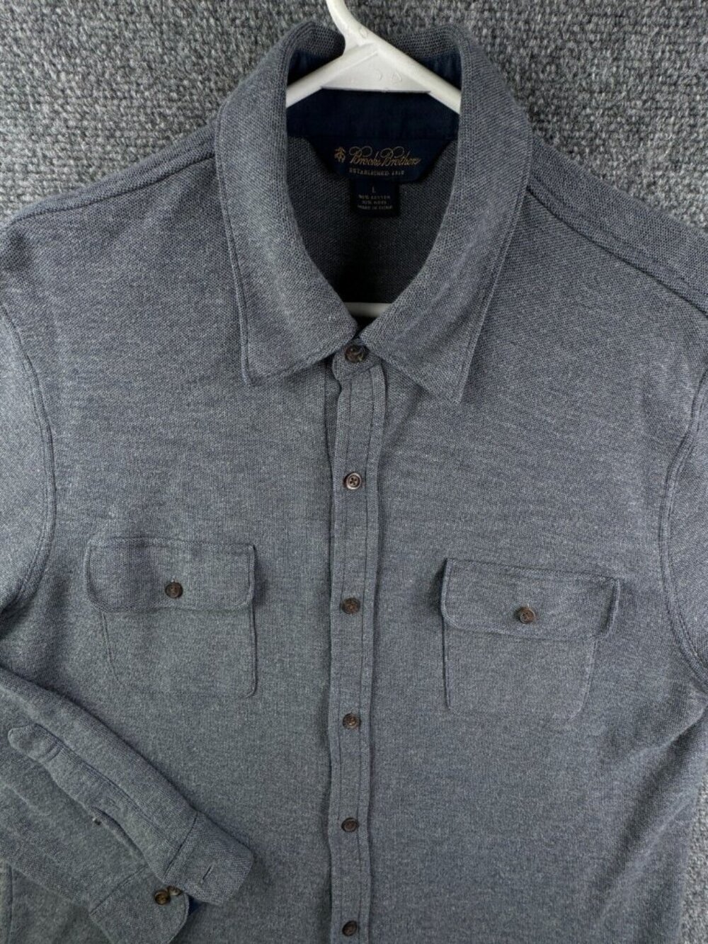 Brooks Brothers Knit Cotton Wool Gray Button Up Shirt Men Long Sleeve Large